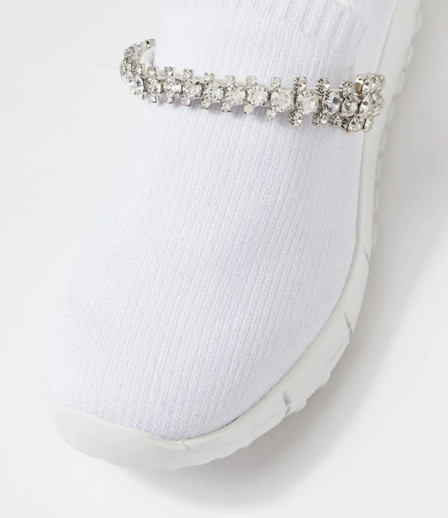 Jolo White Silver Trim Fabric Sneakers