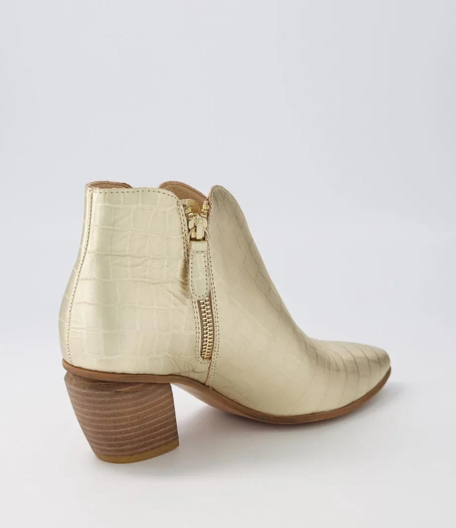 Josky Gold Croc Leather Ankle Boots