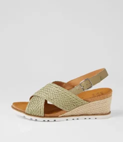 Kaeme W Khaki Weave Leather Sandals