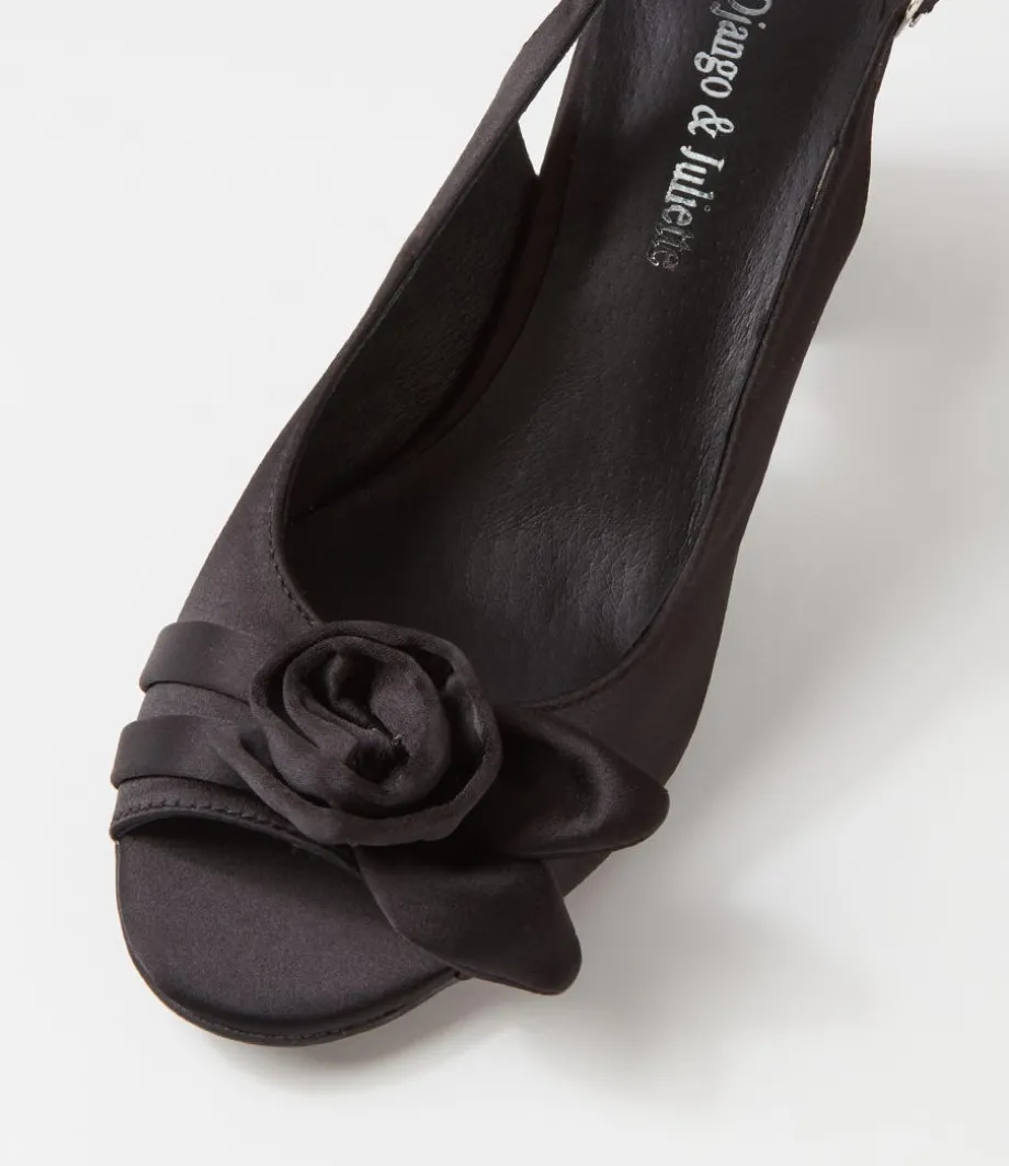 Kekoa Black Satin Sandals