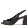 Kianna Black Leather Peep Toe Heels