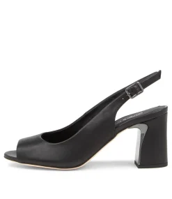 Kianna Black Leather Peep Toe Heels