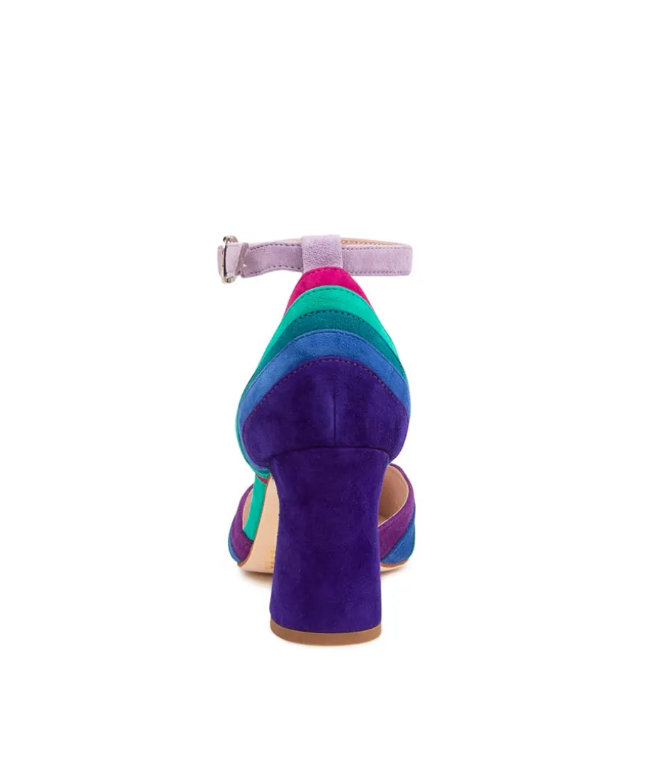 Kimo Purple Multi Leather Heeled Shoes