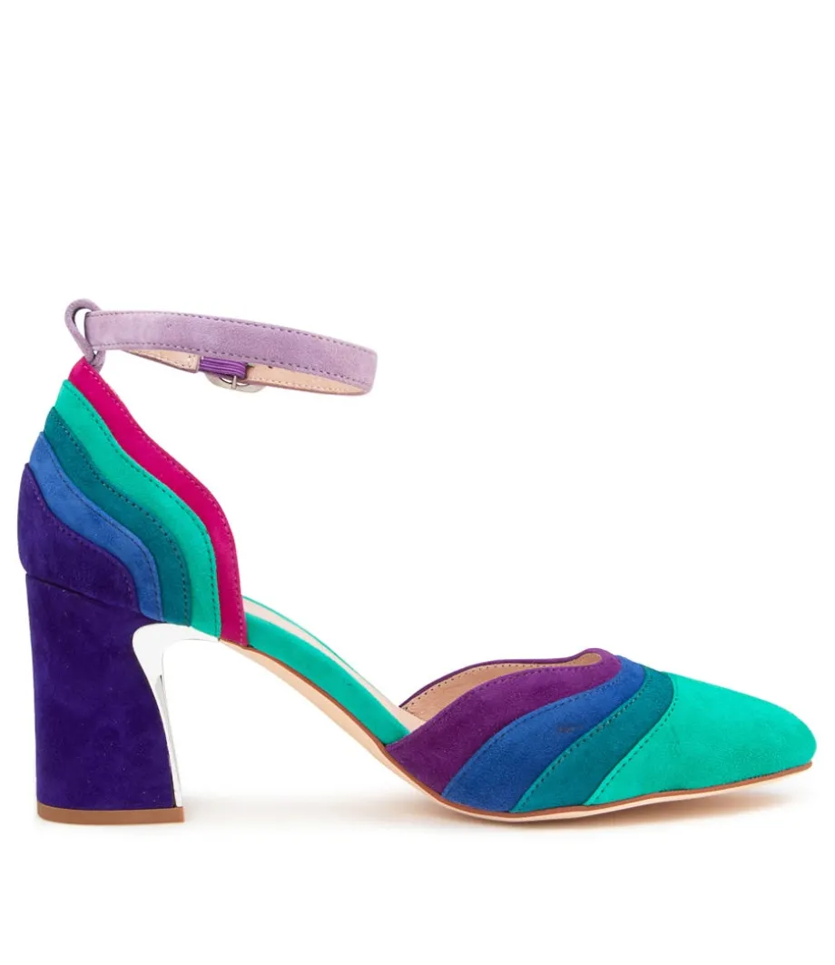 Kimo Purple Multi Leather Heeled Shoes