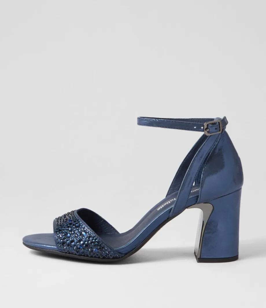 Kitta Navy Shimmer Leather Jewels Sandals