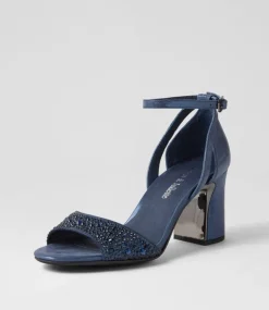 Kitta Navy Shimmer Leather Jewels Sandals