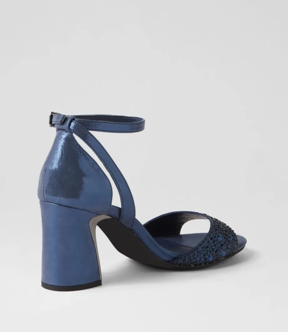 Kitta Navy Shimmer Leather Jewels Sandals