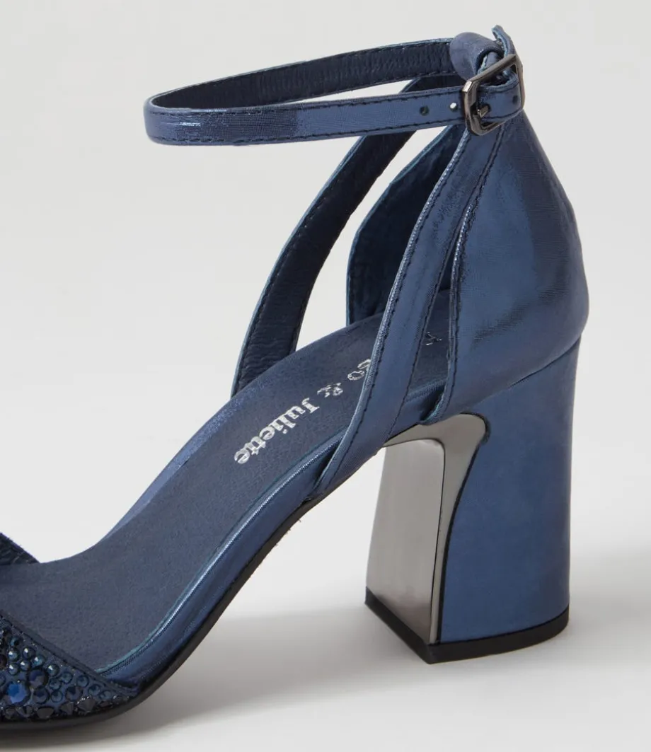 Kitta Navy Shimmer Leather Jewels Sandals