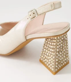 Lantos Nude Shimmer Leather Jewels Sandals