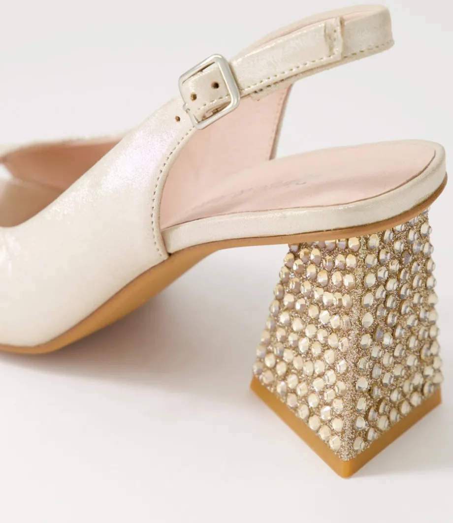 Lantos Nude Shimmer Leather Jewels Sandals