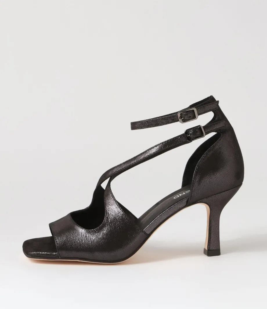 Lanyey Black Shimmer Leather Sandals