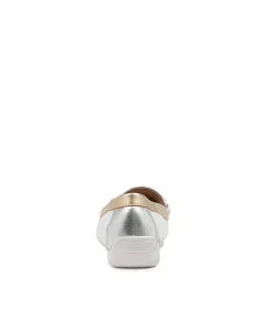 Larikan White Metallic Leather Loafers