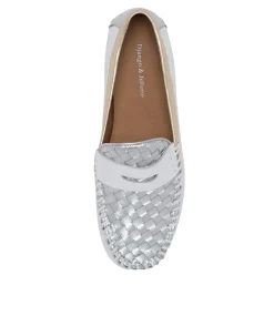 Larikan White Metallic Leather Loafers