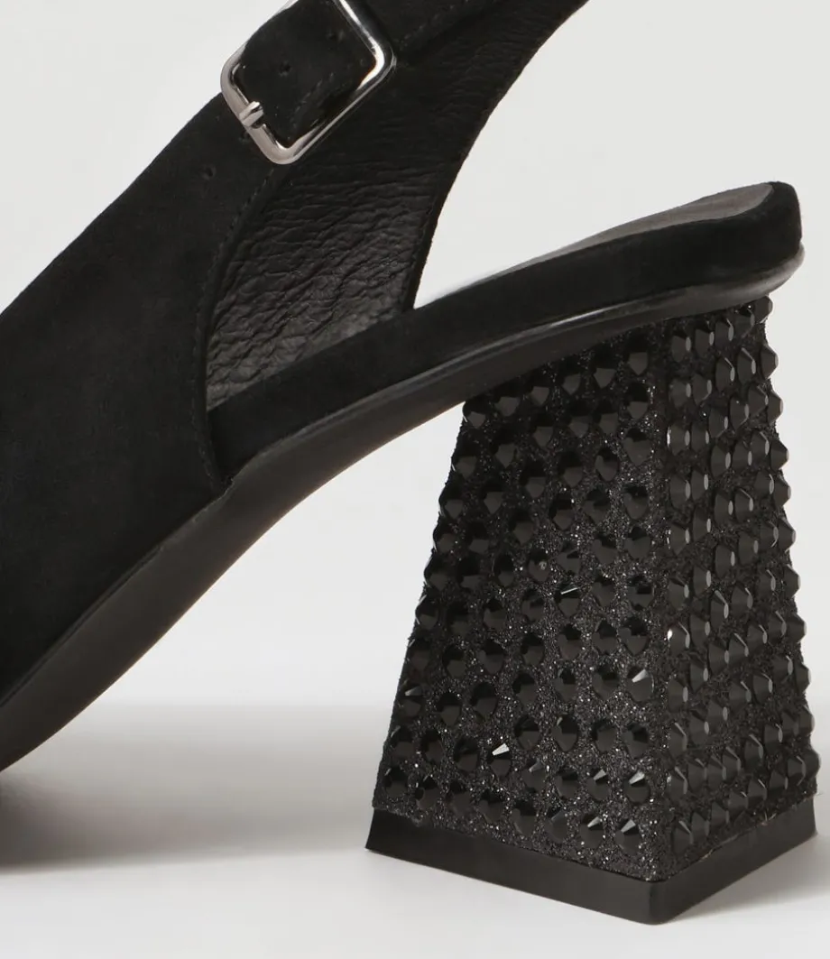 Lesnoy Black Suede Jewels Heels