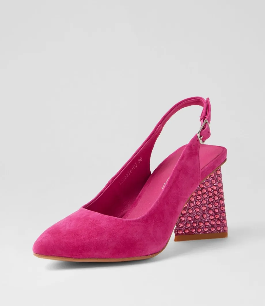 Lesnoy Fuchsia Suede Jewels Heels