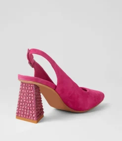 Lesnoy Fuchsia Suede Jewels Heels