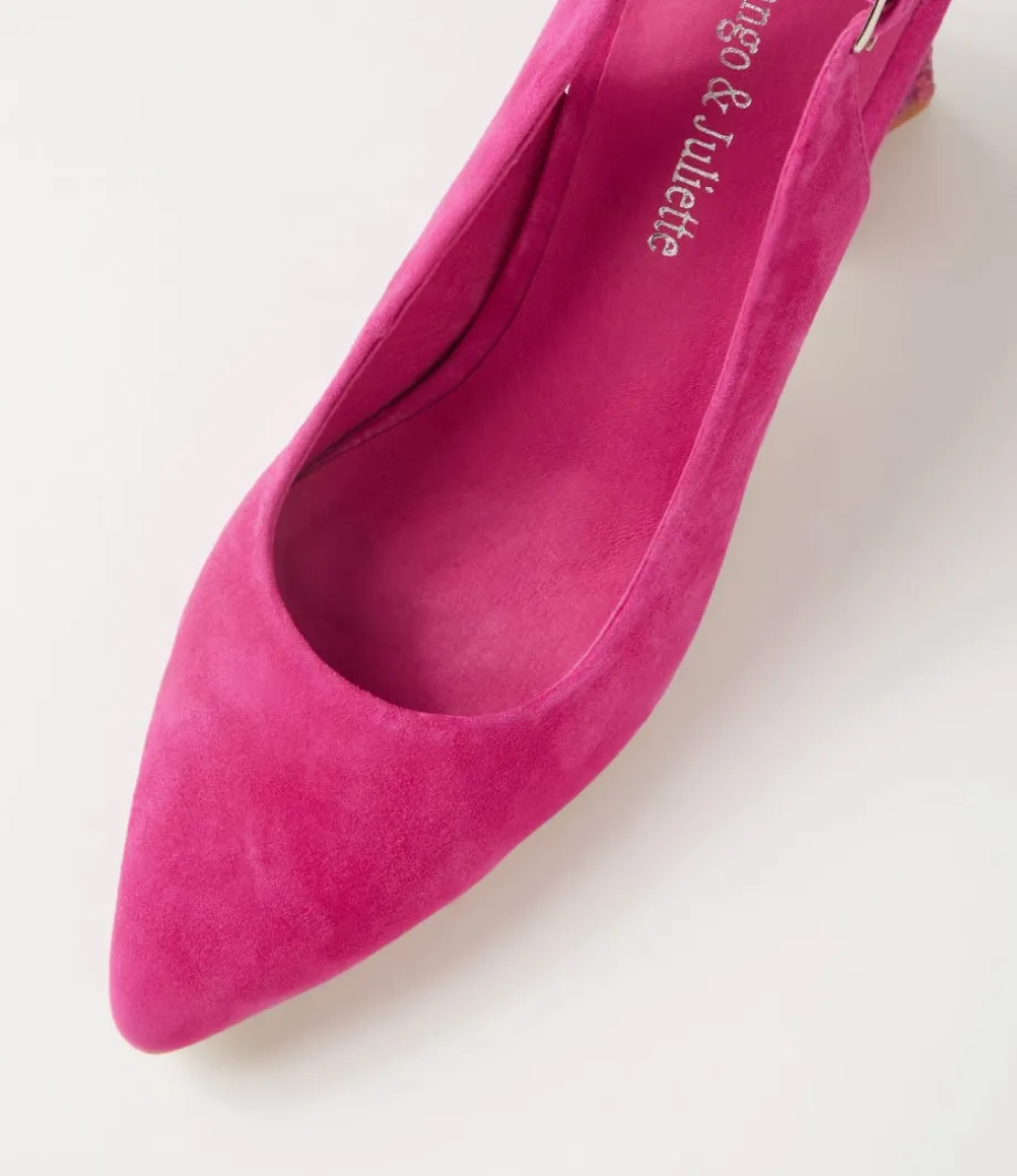 Lesnoy Fuchsia Suede Jewels Heels