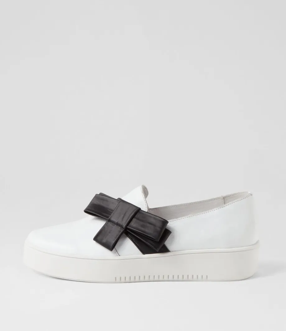 Lokki White Black Satin Leather Sneakers