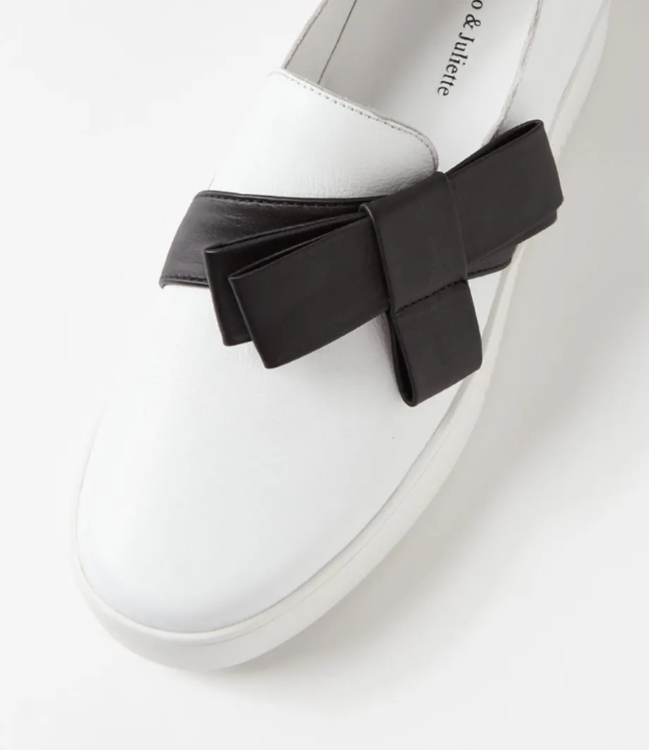 Lokki White Black Satin Leather Sneakers