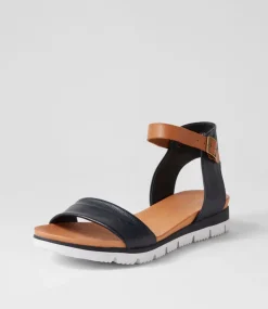 Londona Navy Dark Tan Leather Sandals