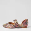 Loraa W Green Floral Leather Flat Shoes