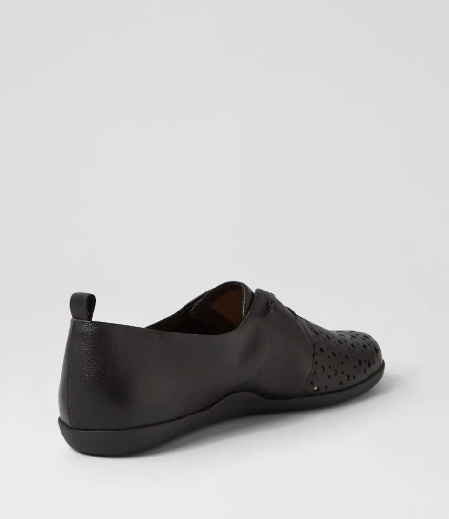 Lothar W Black Leather Lace Up Flats