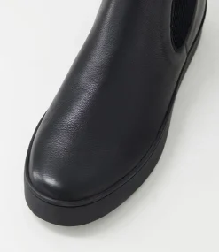 Luddey Black Leather Elastic Ankle Boots