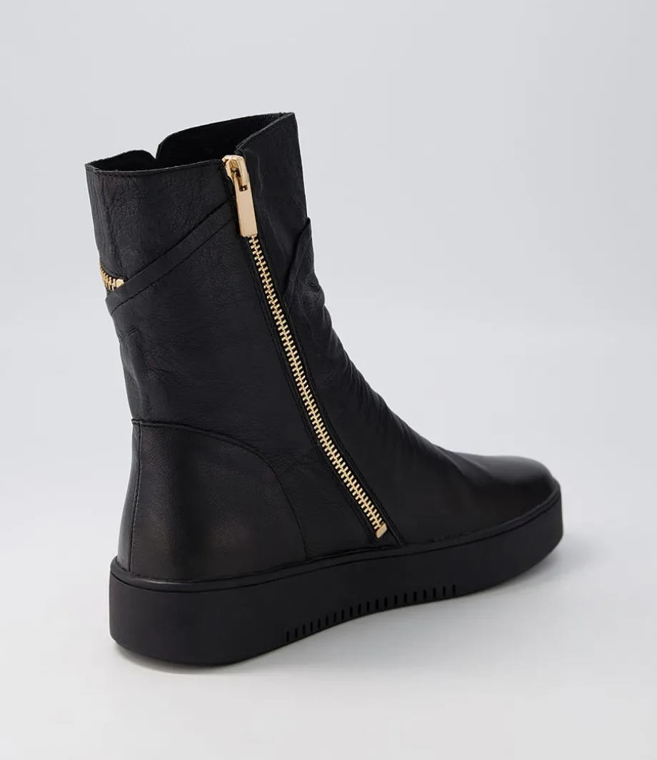 Lumbo Black Leather Ankle Boots