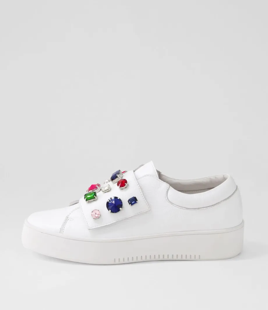 Lunit White Bright Jewels Leather Sneakers