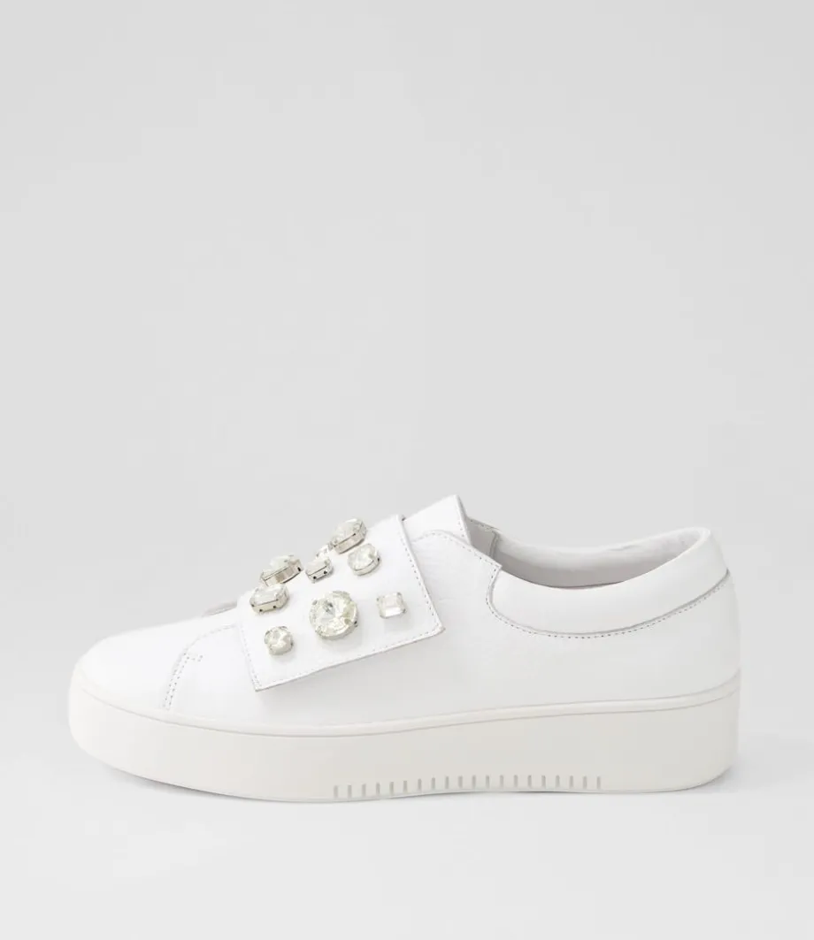 Lunit White Silver Jewels Leather Sneakers