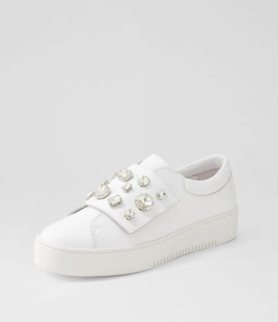 Lunit White Silver Jewels Leather Sneakers