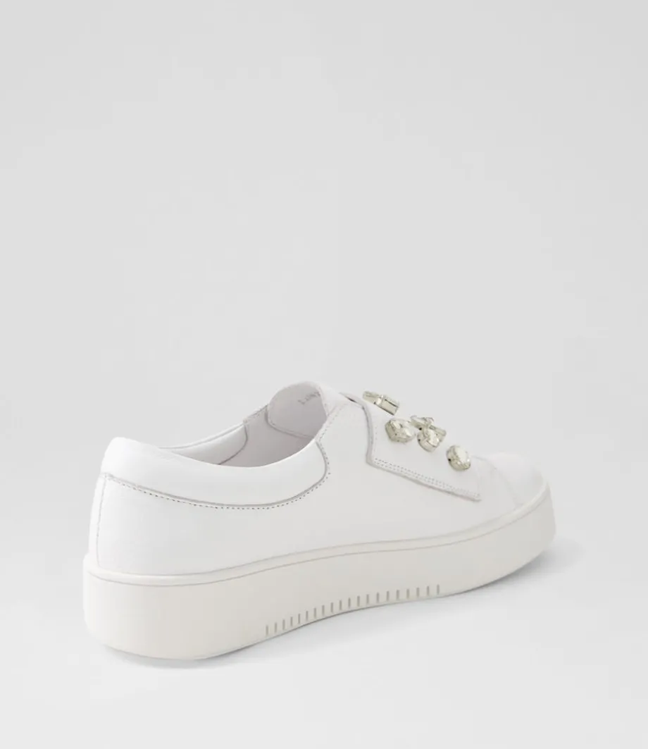 Lunit White Silver Jewels Leather Sneakers