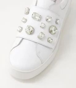 Lunit White Silver Jewels Leather Sneakers