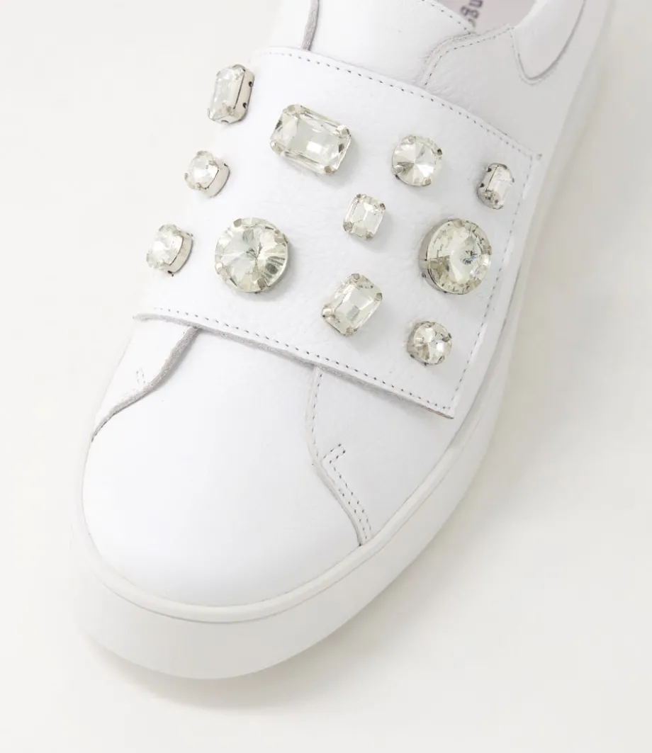 Lunit White Silver Jewels Leather Sneakers