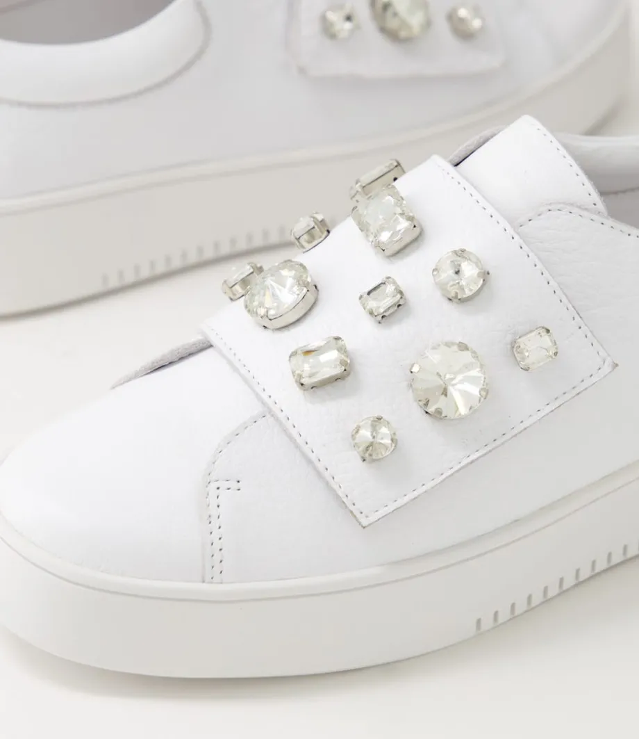 Lunit White Silver Jewels Leather Sneakers
