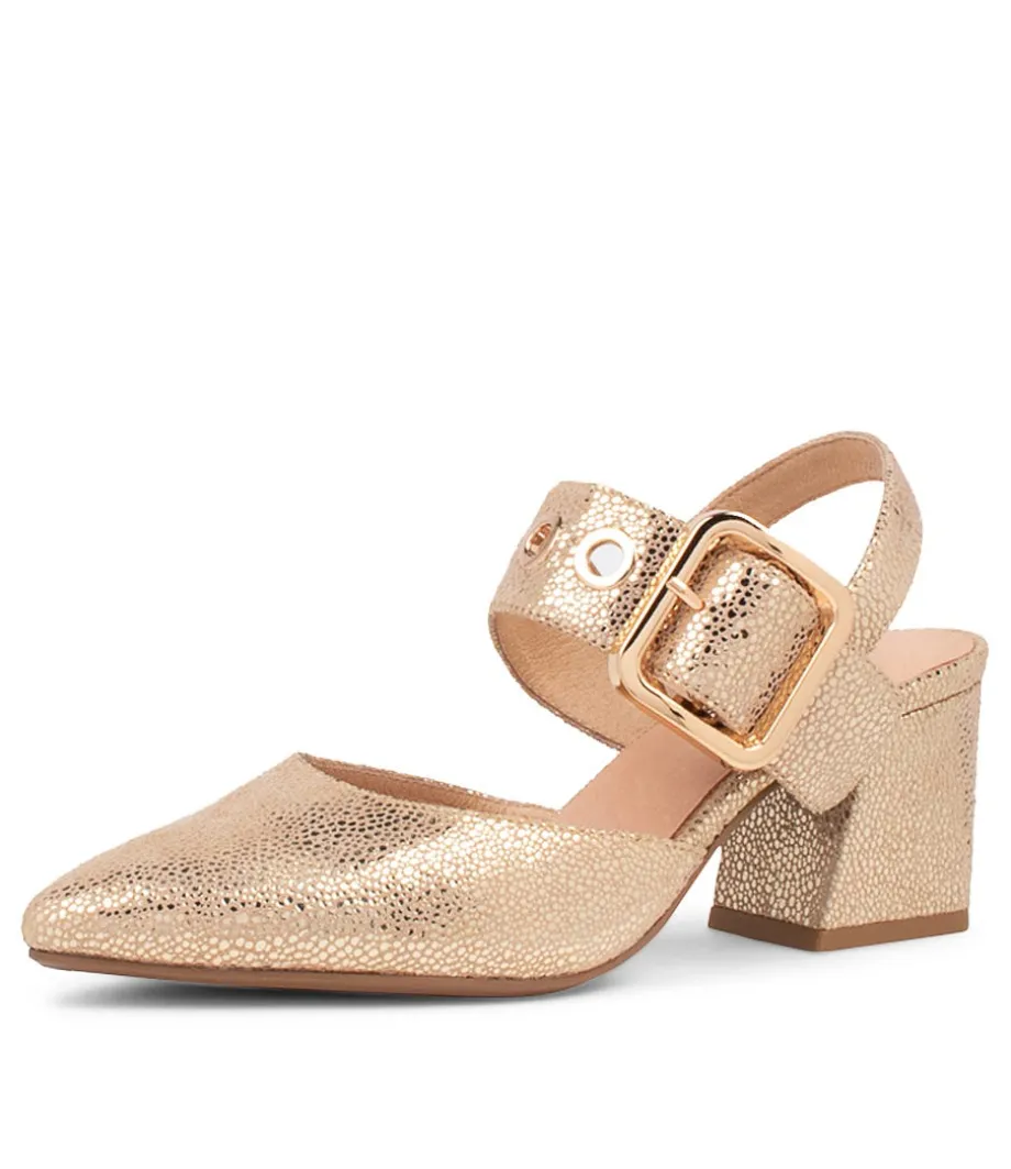 Magaly Champagne Speckle Leather Heels