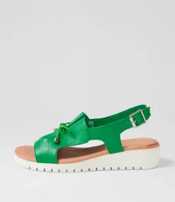 Malika Bright Emerald White Leather Sandals