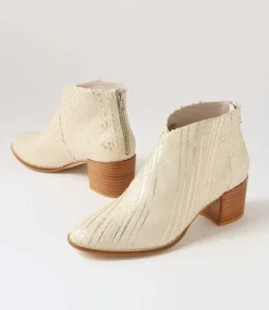 Mamie Almond Metallic Cut Leather Ankle Boots