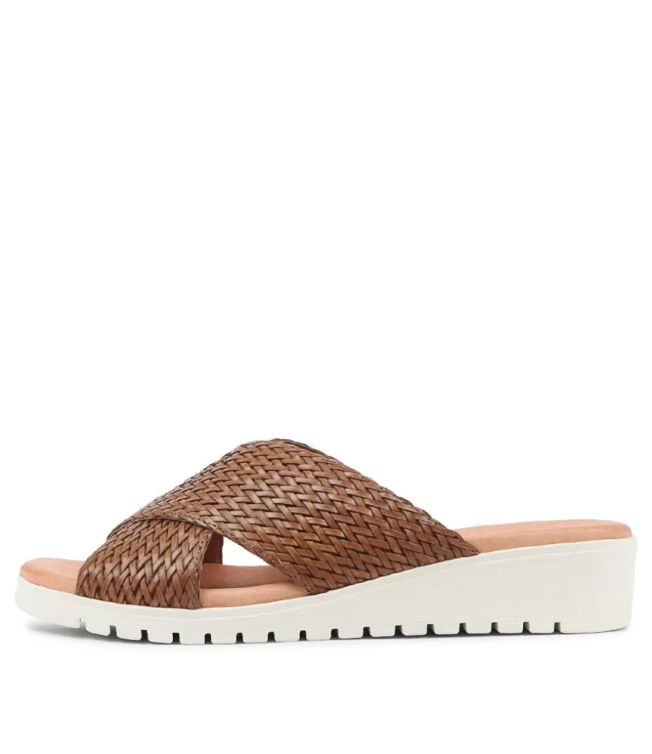 Manal Dark Tan Weave Slides
