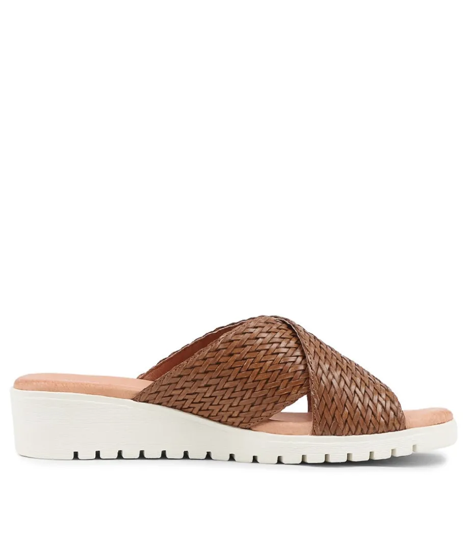 Manal Dark Tan Weave Slides