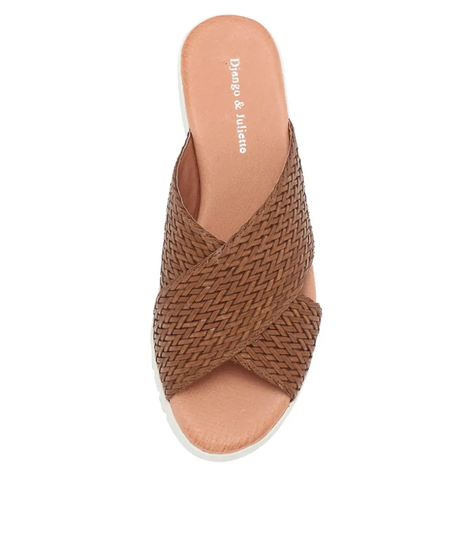 Manal Dark Tan Weave Slides