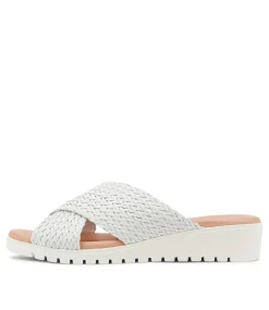 Manal White Weave Slides