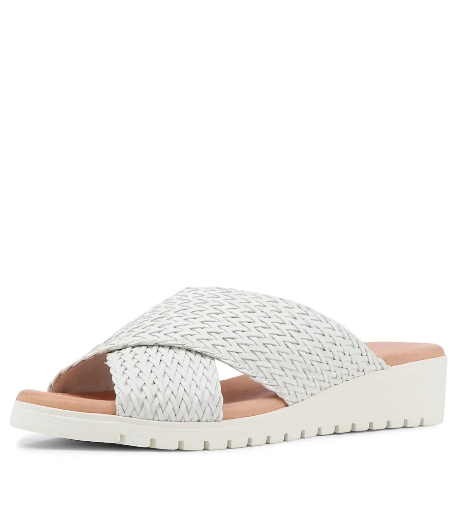 Manal White Weave Slides