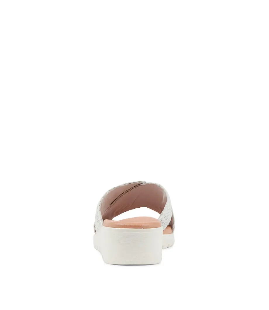 Manal White Weave Slides