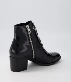 Mclain Black Patent Leather Lace Up Boots