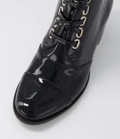 Mclain Black Patent Leather Lace Up Boots
