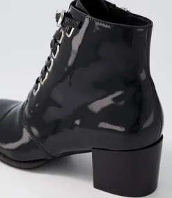 Mclain Black Patent Leather Lace Up Boots