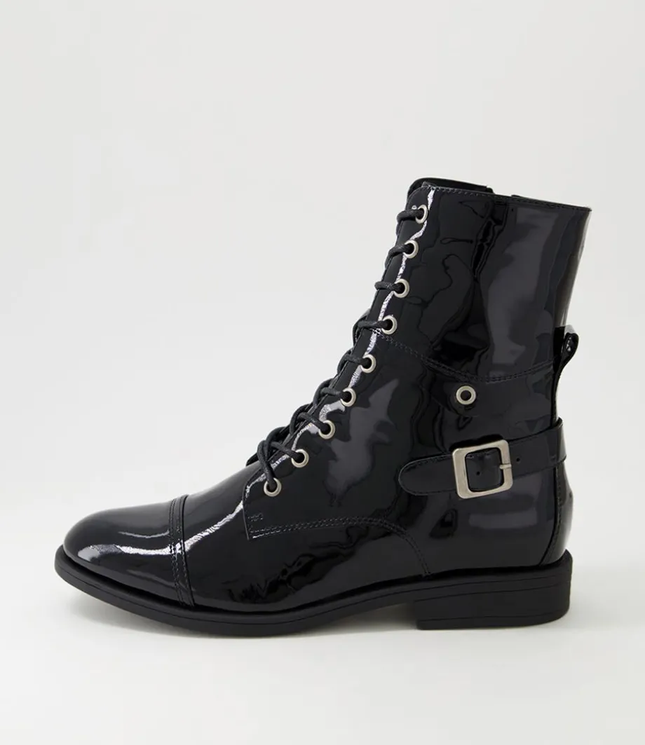 Mekhi Black Patent Leather Ankle Boots