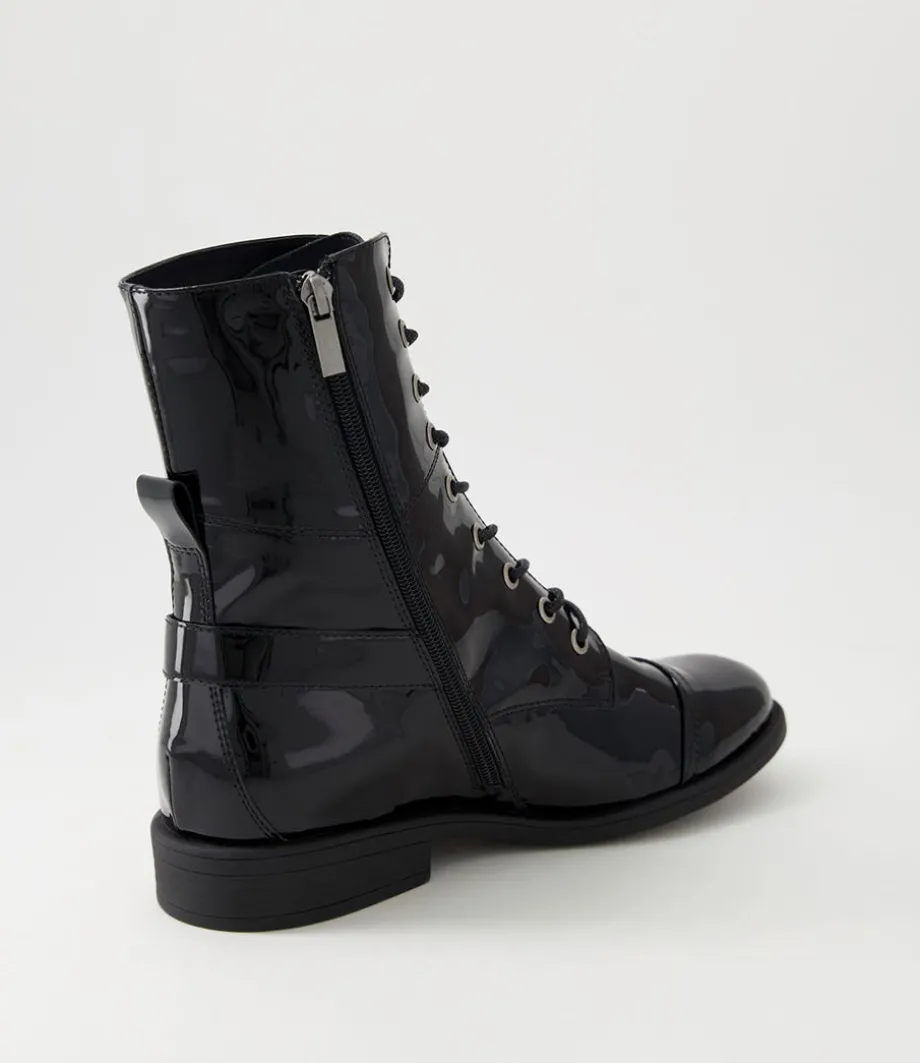 Mekhi Black Patent Leather Ankle Boots
