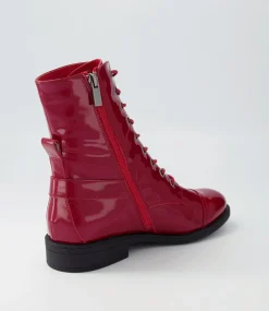 Mekhi Dark Red Patent Leather Lace Up Boots